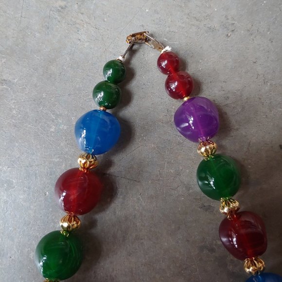 Vintage Blue Red Green Purple Beaded Necklace - Picture 5 of 9